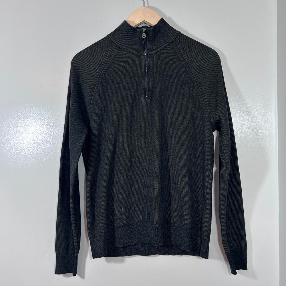 Banana Republic Mens Small Olive Green 100% Supima Cotton Quarter Zip Sweater